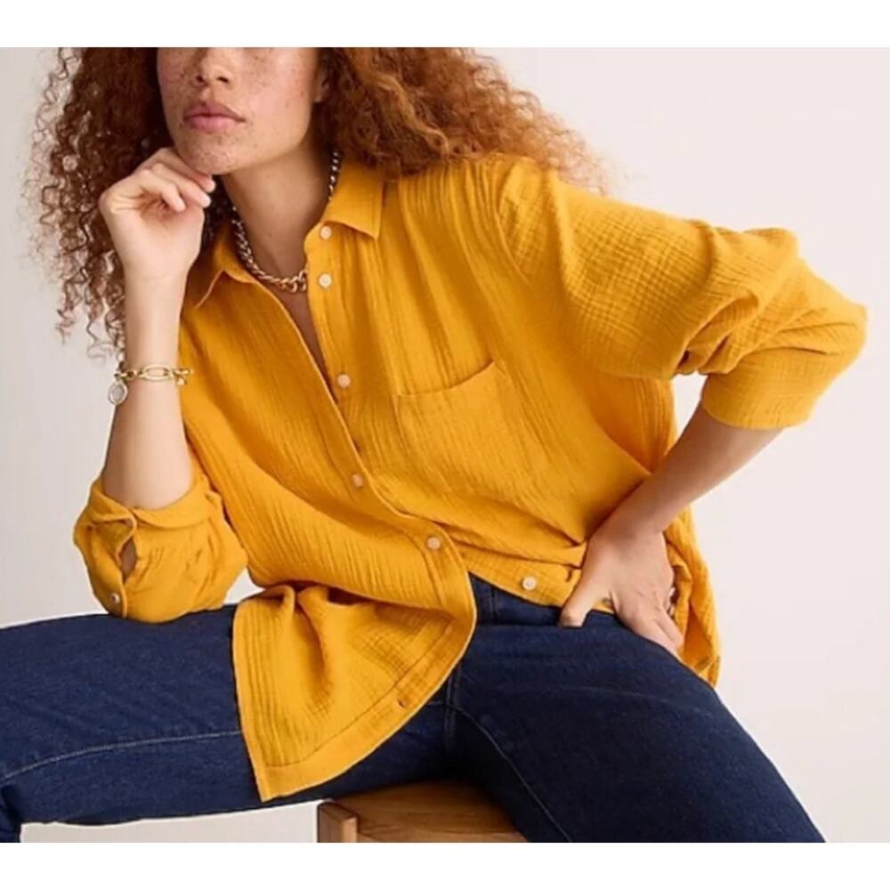 J.Crew Garcon Classic Double Gauze Button Down Shirt S Marigold Yellow Lagenlook
